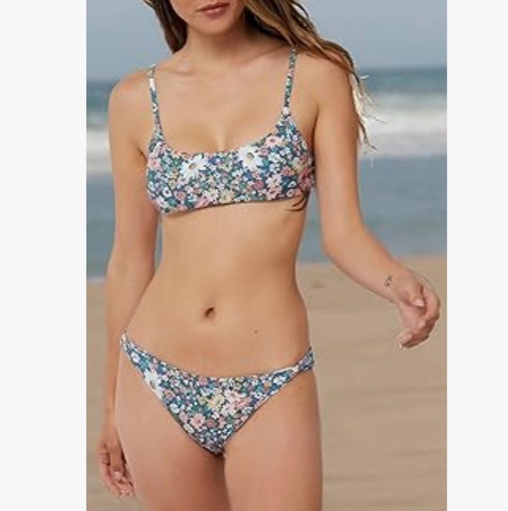 NWT O'NEILL Sunset Twist Side Bikini BOTTOMS ELIZA DITSY SLATE SIZE LARGE